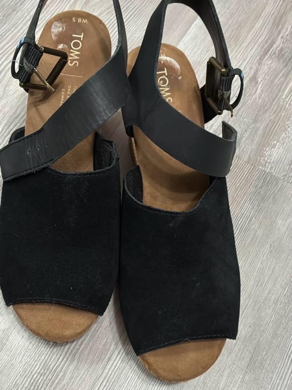 TOMS Black Suede Open-Toe Slingback Sandals